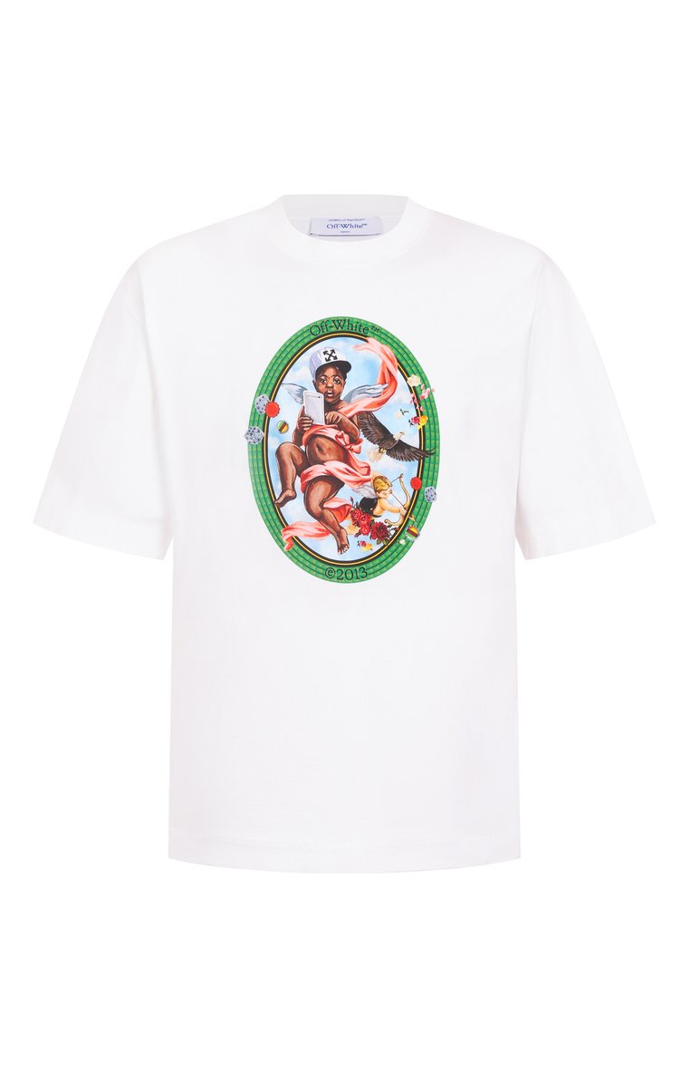 Мужская хлопковая футболка OFF-WHITE белого цвета, арт. 0MAA120S25JER002 | Фото 1 (Автоматизация ТО: Проставлено; Материал внешний: Хлопок; Автоматизация состава: Проставлено; Рукава: Короткие; Длина (для топов): Стандартные; Стили: Кэжуэл; Принт: С принтом; Детали: Без декора; Мужское Кросс-КТ: Футболка-одежда)