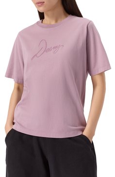 Женская хлопковая футболка DSQUARED2 розового цвета, арт. S75GD0453/D20035 | Фото 3 (Рукава: Короткие; Драгоценные камни: Проставлено; Длина (для топов): Стандартные; Материал сплава: Проставлено; Принт: С принтом; Стили: Кэжуэл; Материал внешний: Хлопок)