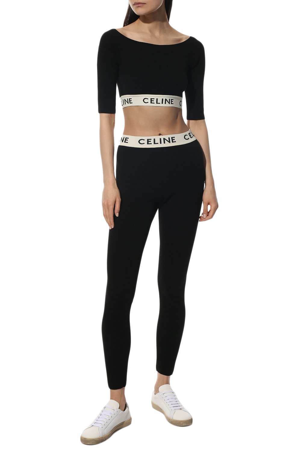 Хлопковый топ CELINE черного цвета по цене 72700 руб., арт. 2A06V372N, фото 2 Хлопковый топ CELINE, арт. 2A06V372N, фото 2