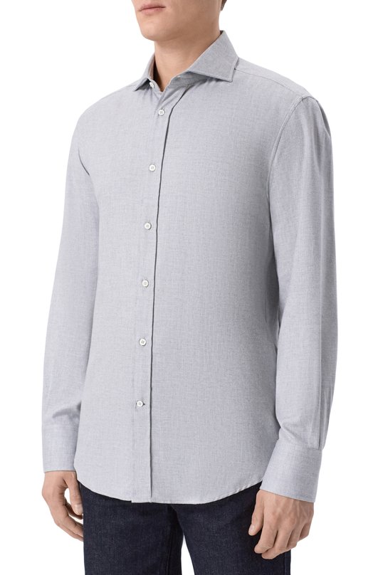 Рубашка из хлопка и лиоцелла Brunello Cucinelli MY6371718 Серый  MY6371718 Фото 3