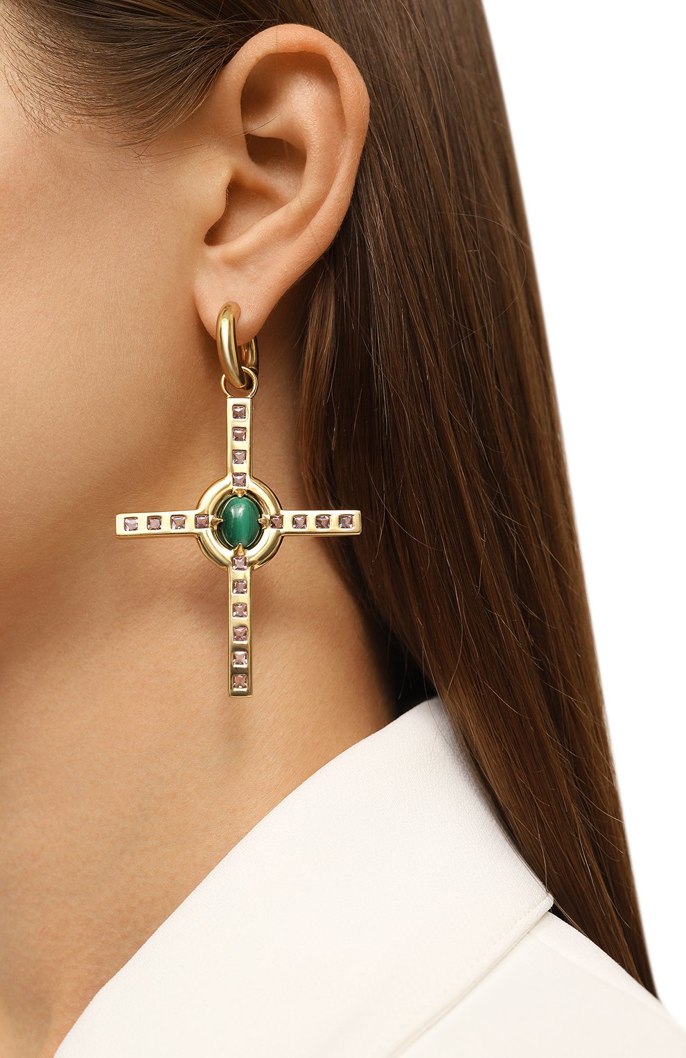 Моносерьга-крест с малахитом и аметистами MOONKA, арт. ai-bg-erc-mal1, фото 2