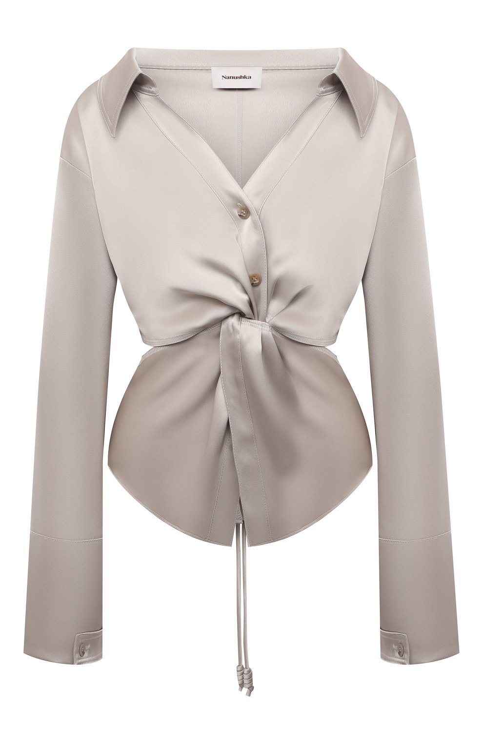 Блузка NANUSHKA светло-серого цвета по цене 47800 руб., арт. RASHA_SILVER TAUPE_SLIP SATIN, фото 1 Блузка NANUSHKA, арт. RASHA_SILVER TAUPE_SLIP SATIN, фото 1