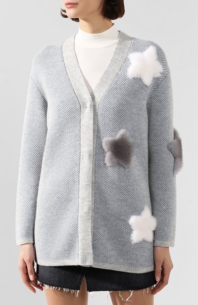 Кардиган SEVEN LAB серого цвета по цене 31080 руб., арт. KN19-02 white/grey, фото 3 Кардиган SEVEN LAB, арт. KN19-02 white/grey, фото 3