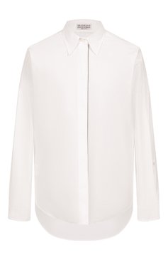 Женская хлопковая рубашка BRUNELLO CUCINELLI белого цвета, арт. M0091MA636 | Фото 1 (Длина (для топов): Удлиненные; Рукава: Длинные; Материал внешний: Хлопок; Стили: Классический; Женское Кросс-КТ: Рубашка-одежда; Принт: Без принта; Автоматизация состава: Проставлено; Автоматизация ТО: Проставлено)
