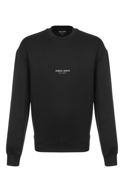 Мужской свитшот GIORGIO ARMANI черного цвета, арт. GM001103/TE10668 | Фото 1 (Материал внешний: Синтетический материал; Материал сплава: Проставлено; Длина (для топов): Стандартные; Драгоценные камни: Проставлено; Рукава: Длинные)
