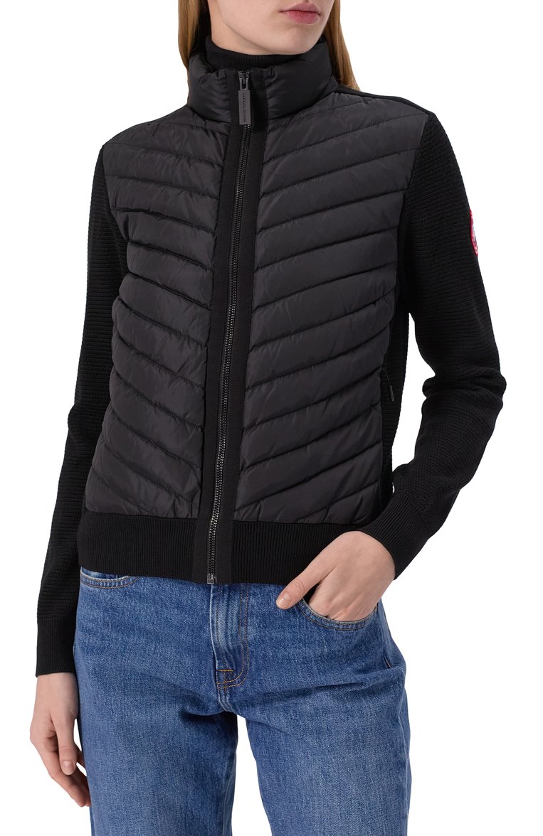 Женский комбинированный кардиган CANADA GOOSE черного цвета, арт. 6830L | Фото 3 (Рукава: Длинные; Материал сплава: Проставлено; Материал внешний: Шерсть, Синтетический материал; Материал подклада: Синтетический материал; Драгоценные камни: Проставлено; Женское Кросс-КТ: кардиган-трикотаж, Кардиган-одежда; Длина (для топов): Стандартные; Стили: Спорт-шик; Материал утеплителя: Пух и перо)