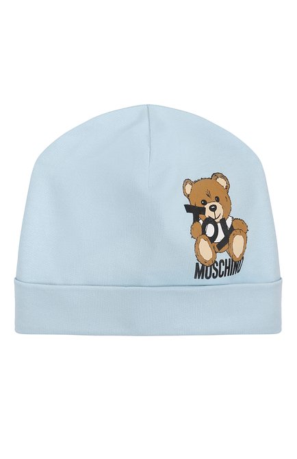 Детский комплект из шапки и нагрудника MOSCHINO голубого цвета, арт. MUY081/LCA19 | Фото 2 (Материал сплава: Проставлено; Материал: Текстиль, Хлопок; Нос: Не проставлено)