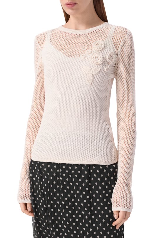 Хлопковый пуловер Ganni A1070231 Бежевый  A1070231 Фото 3