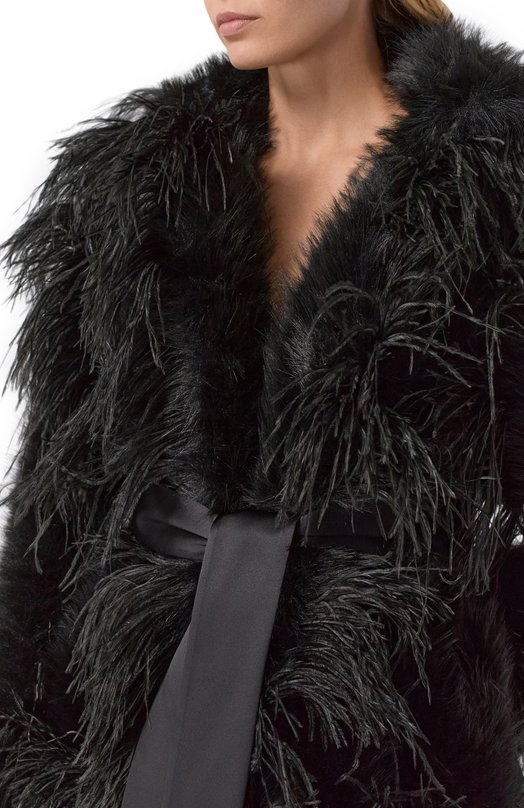 Шуба с отделкой перьями Elie Saab J0148AP25/FR001 Чёрный  J0148AP25/FR001 Фото 5