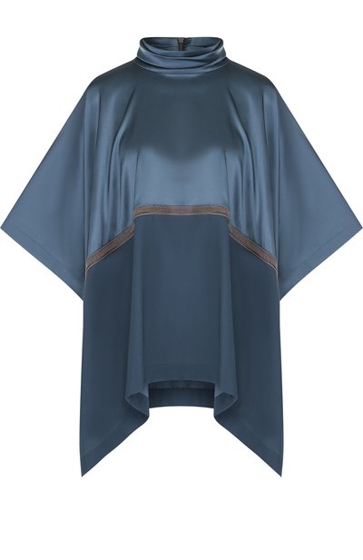 Женский шелковый топ свободного кроя с воротником-стойкой BRUNELLO CUCINELLI, арт. M0C59E5504