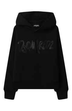 Детский хлопковое худи DSQUARED2 черного цвета, арт. DQ2713/D0ACX | Фото 1 (Драгоценные камни: Проставлено; Материал сплава: Проставлено; Рукава: Длинные; Девочки Кросс-КТ: Худи-одежда; Материал внешний: Хлопок; Ростовка одежда: 4 года | 104 см, 13 - 15 лет | 158 см, 16 лет | 164 см, 10 - 11 лет | 140 - 146см, 8 лет | 128 см, 6 лет | 116 см)