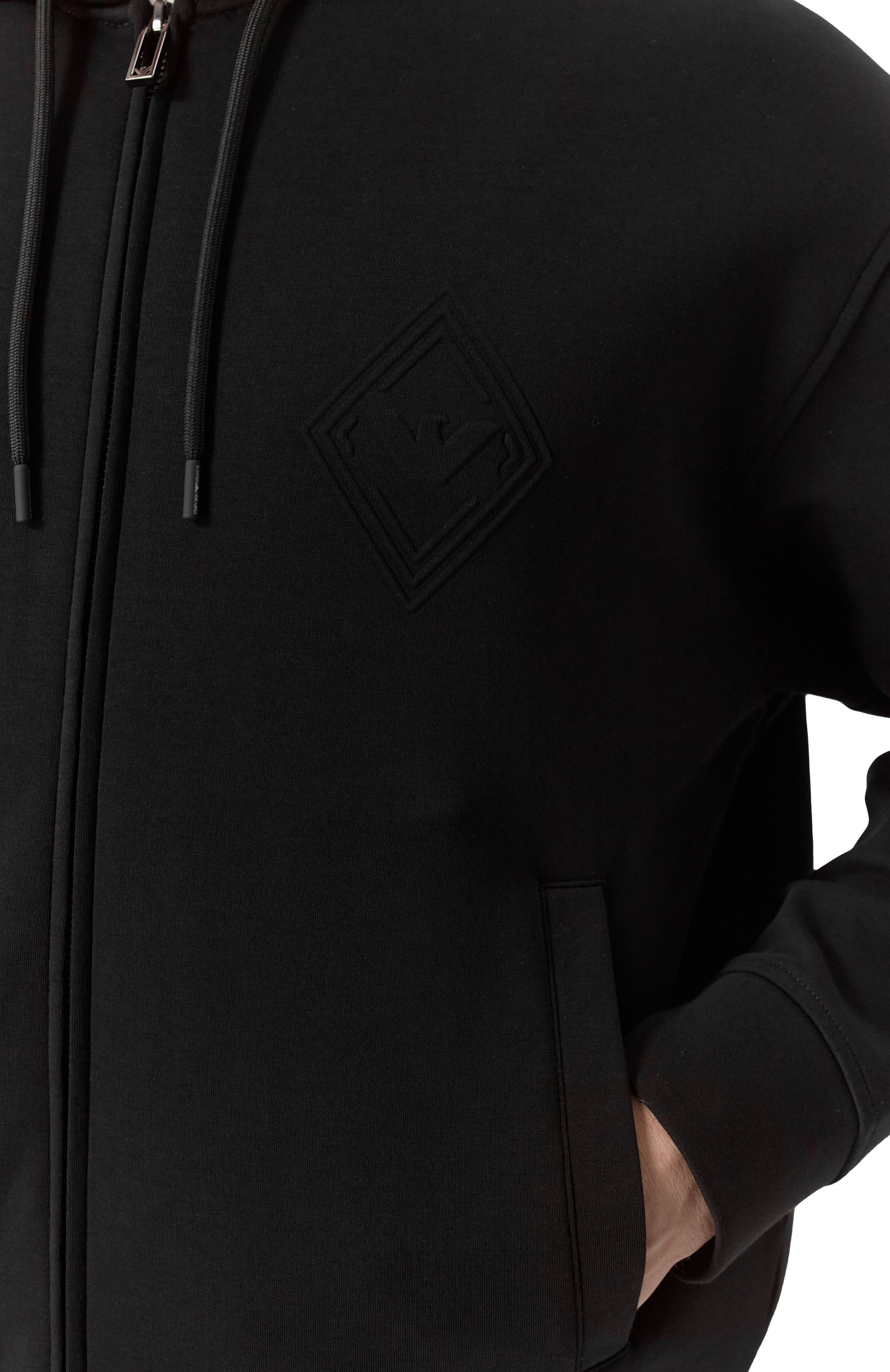 Хлопковая толстовка EMPORIO ARMANI черного цвета по цене 31350 руб., арт. EM001122/AF10013, фото 5 Хлопковая толстовка EMPORIO ARMANI, арт. EM001122/AF10013, фото 5