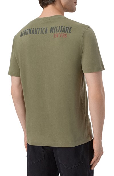 Хлопковая футболка AERONAUTICA MILITARE хаки цвета по цене 8865 руб., арт. TS2537UJ00727, фото 4 Хлопковая футболка AERONAUTICA MILITARE, арт. TS2537UJ00727, фото 4