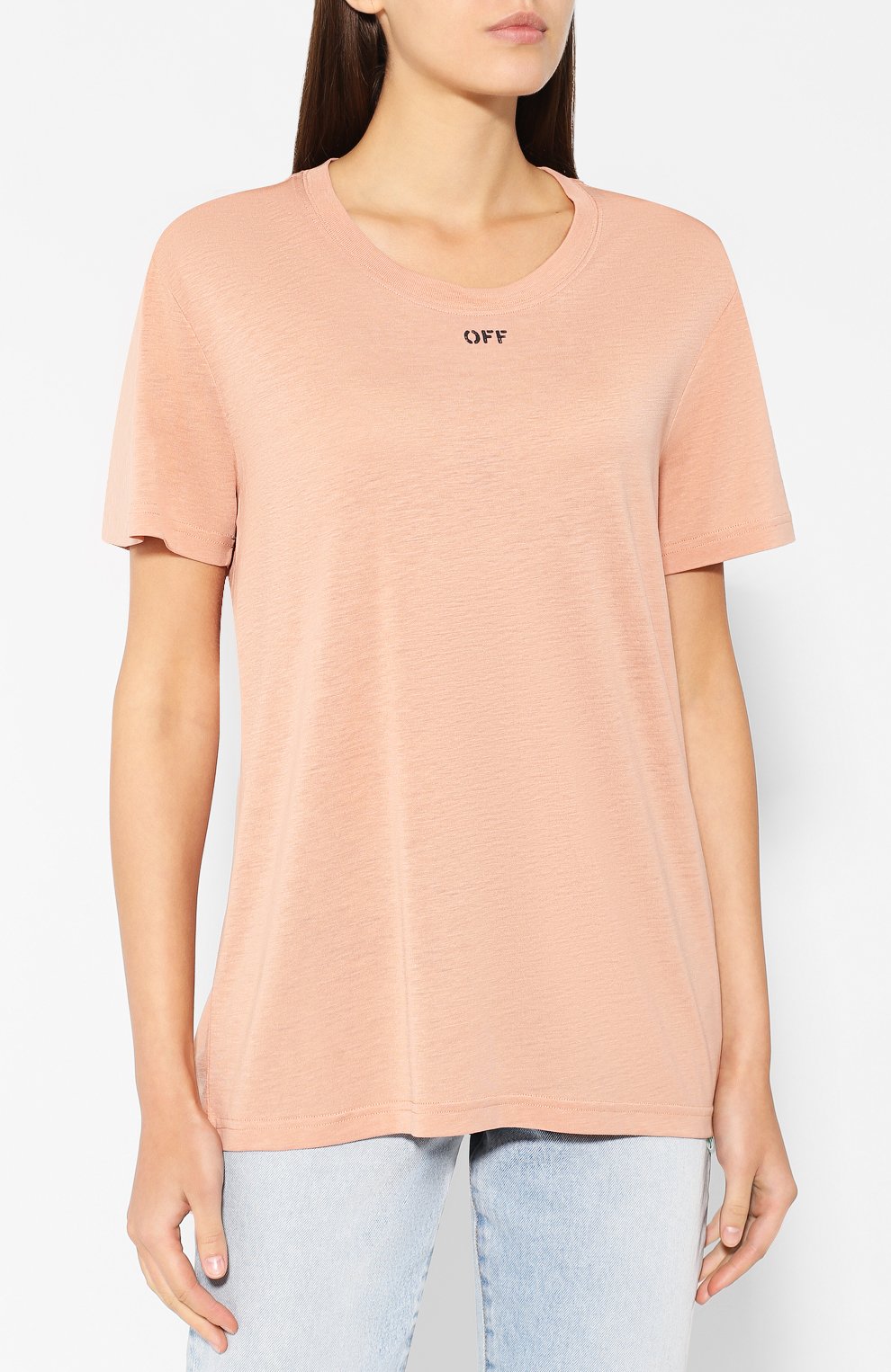 Футболка с логотипом бренда OFF-WHITE бежевого цвета по цене 17200 руб., арт. 0WAA049R19B980530310, фото 3 Футболка с логотипом бренда OFF-WHITE, арт. 0WAA049R19B980530310, фото 3