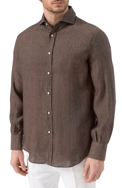 Льняная рубашка BRUNELLO CUCINELLI темно-коричневого цвета по цене 74600 руб., арт. MM6950028, фото 3 Льняная рубашка BRUNELLO CUCINELLI, арт. MM6950028, фото 3