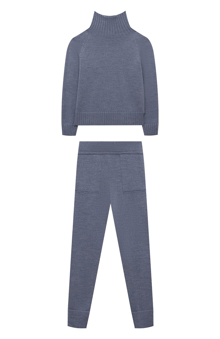 Детская комплект из свитера и брюк WOOL AND COTTON синего цвета, арт. VRUSP-R16 | Фото 1 (Материал внешний: Шерсть; Материал сплава: Проставлено; Девочки Кросс-КТ: Костюмы-спорт; Драгоценные камни: Проставлено; Рукава: Длинные; Ростовка одежда: 5 лет | 110 см, 6 лет | 116 см, 10 - 11 лет | 140 - 146см, 24 мес | 92 см)