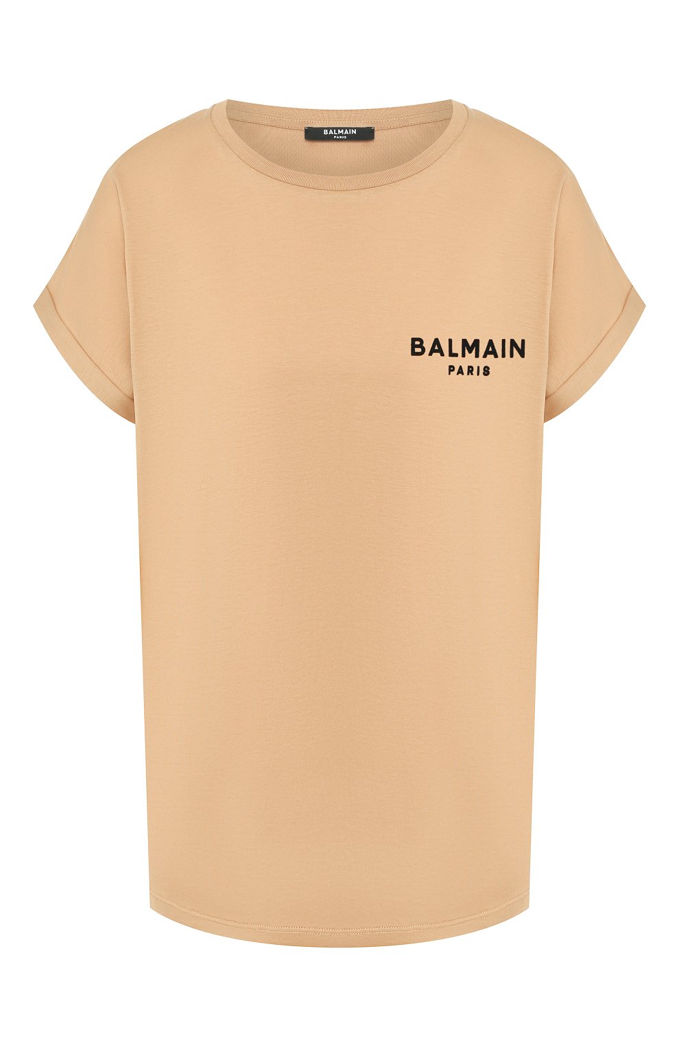 Хлопковая футболка BALMAIN бежевого цвета по цене 26200 руб., арт. TF11351/I382, фото 1 Хлопковая футболка BALMAIN, арт. TF11351/I382, фото 1