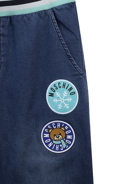 Детские джинсовые джоггеры MOSCHINO синего цвета, арт. HUP066/LDE13/10A-14A | Фото 3 (Материал сплава: Проставлено; Нос: Не проставлено; Материал внешний: Хлопок; Мальчики Кросс-КТ: Джоггеры-одежда)