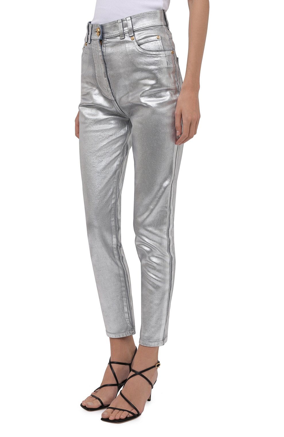 Джинсы BALMAIN серебряного цвета по цене 118500 руб., арт. WF0MG005/D160, фото 3 Джинсы BALMAIN, арт. WF0MG005/D160, фото 3