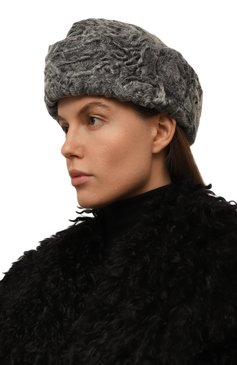 Женская пилотка москвичка из каракульчи FURLAND серого цвета, арт. 0165601710022200000 | Фото 2 (Нос: Не проставлено; Материал сплава: Проставлено; Материал: Натуральный мех)