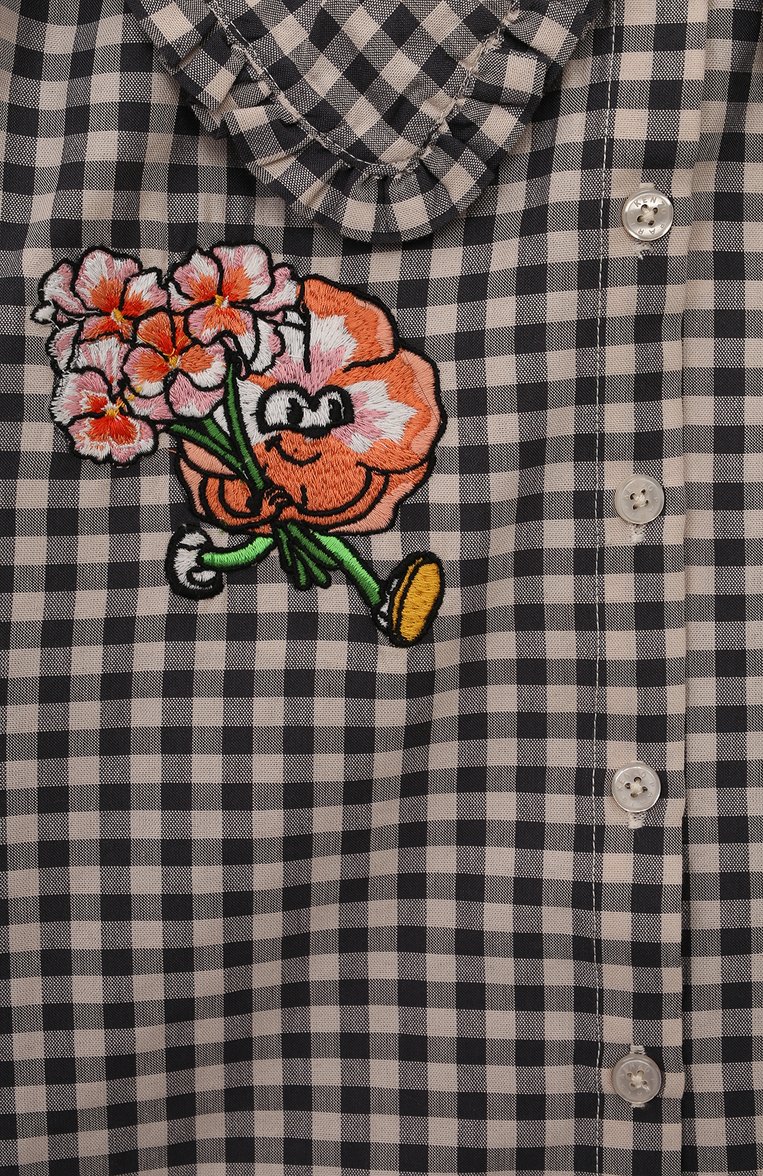 Детское рубашка KENZO коричневого цвета, арт. K60185/6-12 | Фото 3 (Рукава: Короткие; Материал внешний: Хлопок, Синтетический материал; Случай: Повседневный; Ростовка одежда: 7 лет | 122 см, 5 лет | 110 см, 9 лет | 134 см)