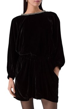 Женское бархатное платье ISABEL MARANT черного цвета, арт. 24HR00667FA-B4M02I | Фото 3 (Драгоценные камни: Проставлено; Материал внешний: Вискоза; Рукава: Длинные; Материал сплава: Проставлено; Длина Ж (юбки, платья, шорты): Мини; Случай: Коктейльный; Женское Кросс-КТ: Платье-одежда; Стили: Гламурный)