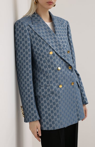 Жакет из шерсти и шелка GUCCI синего цвета по цене 299500 руб., арт. 619763/ZAD7L, фото 3 Жакет из шерсти и шелка GUCCI, арт. 619763/ZAD7L, фото 3
