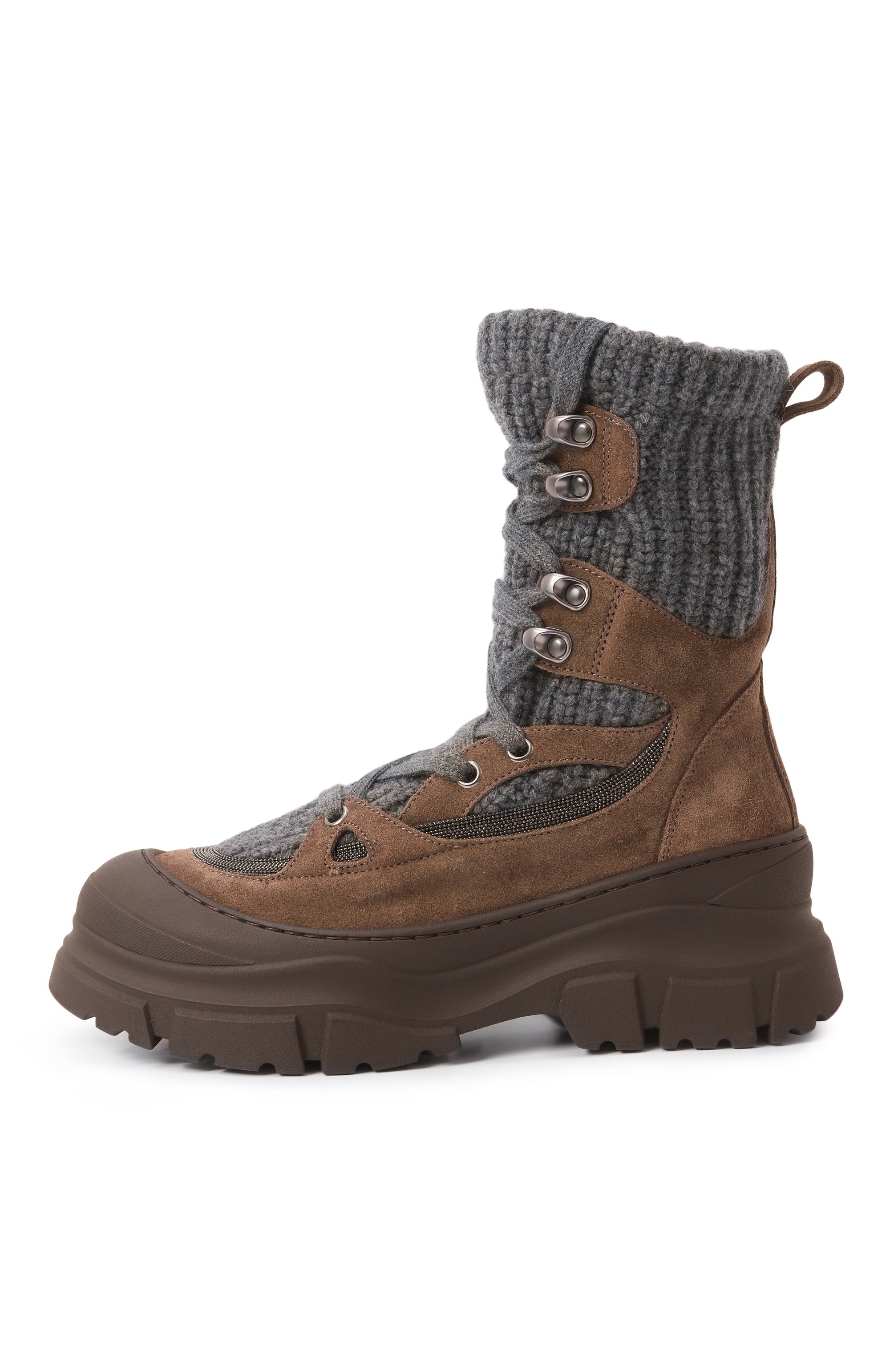 Комбинированные ботинки BRUNELLO CUCINELLI коричневого цвета по цене 184500 руб., арт. MZSFG2812, фото 4 Комбинированные ботинки BRUNELLO CUCINELLI, арт. MZSFG2812, фото 4