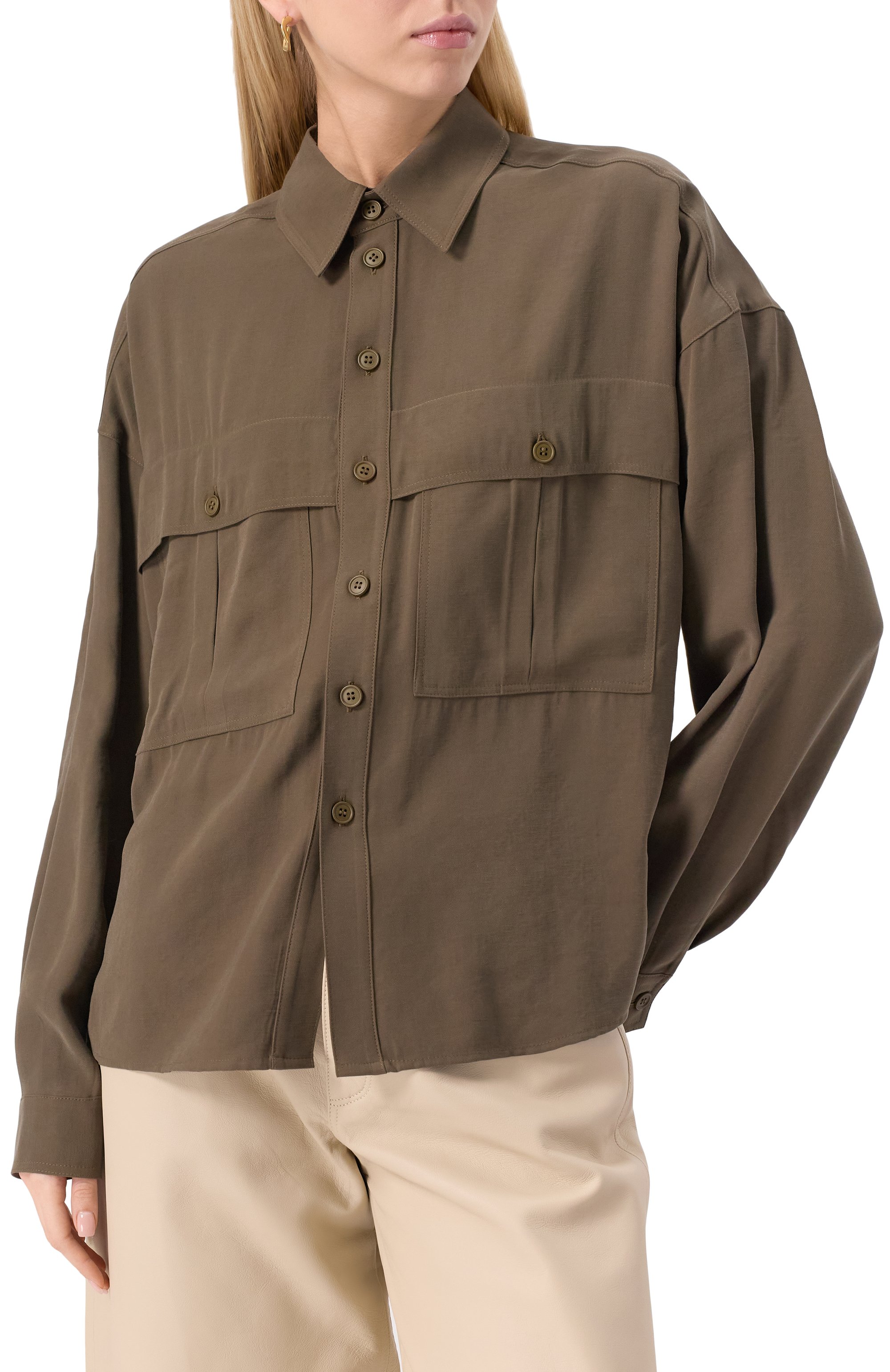 Рубашка из вискозы THE ANDAMANE хаки цвета по цене 39950 руб., арт. T170919A/TNV121, фото 3 Рубашка из вискозы THE ANDAMANE, арт. T170919A/TNV121, фото 3