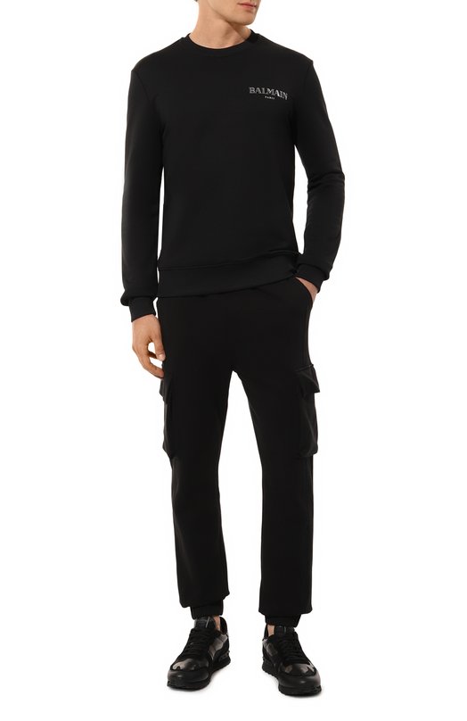 Хлопковый свитшот Balmain DH1JQ040/GD84 Чёрный  DH1JQ040/GD84 Фото 2