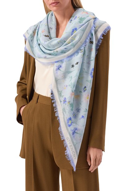 Шаль из кашемира и шелка GIVENCHY бирюзового цвета по цене 89950 руб., арт. GW1414/SS029, фото 2 Шаль из кашемира и шелка GIVENCHY, арт. GW1414/SS029, фото 2