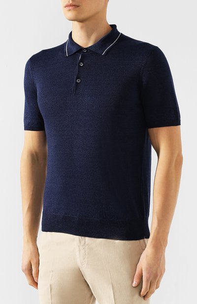 Поло изо льна и хлопка FIORONI темно-синего цвета по цене 43950 руб., арт. MK20701C1, фото 3 Поло изо льна и хлопка FIORONI, арт. MK20701C1, фото 3