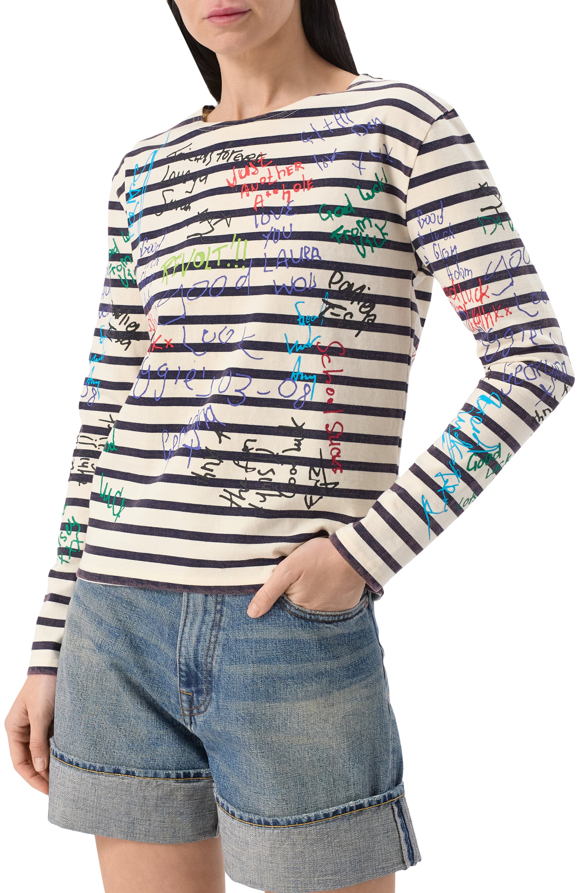 Хлопковый лонгслив R13, арт. R13W3061-001BK, фото 3