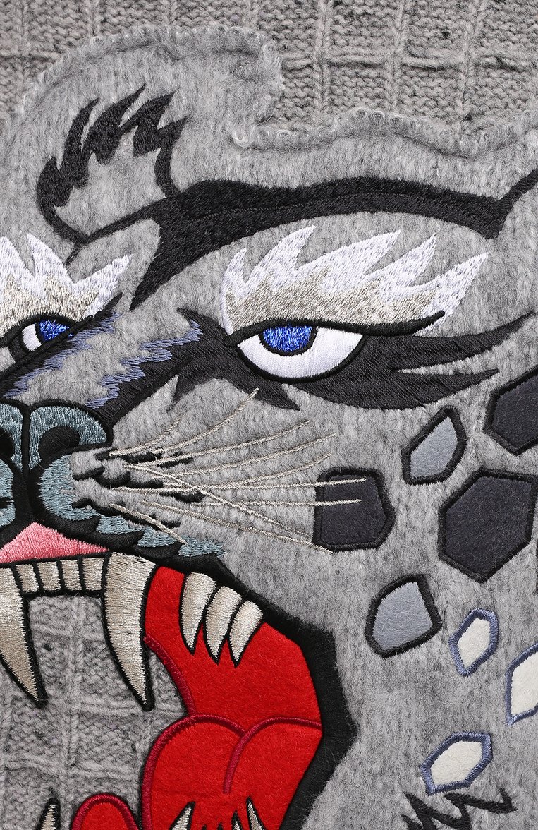 Мужской свитер kenzo x kansai yamamoto KENZO серого цвета, арт. FB55PU5423AE | Фото 5 (Материал внешний: Шерсть; Мужское Кросс-КТ: Свитер-одежда; Рукава: Длинные; Принт: С принтом; Длина (для топов): Стандартные; Стили: Гранж)