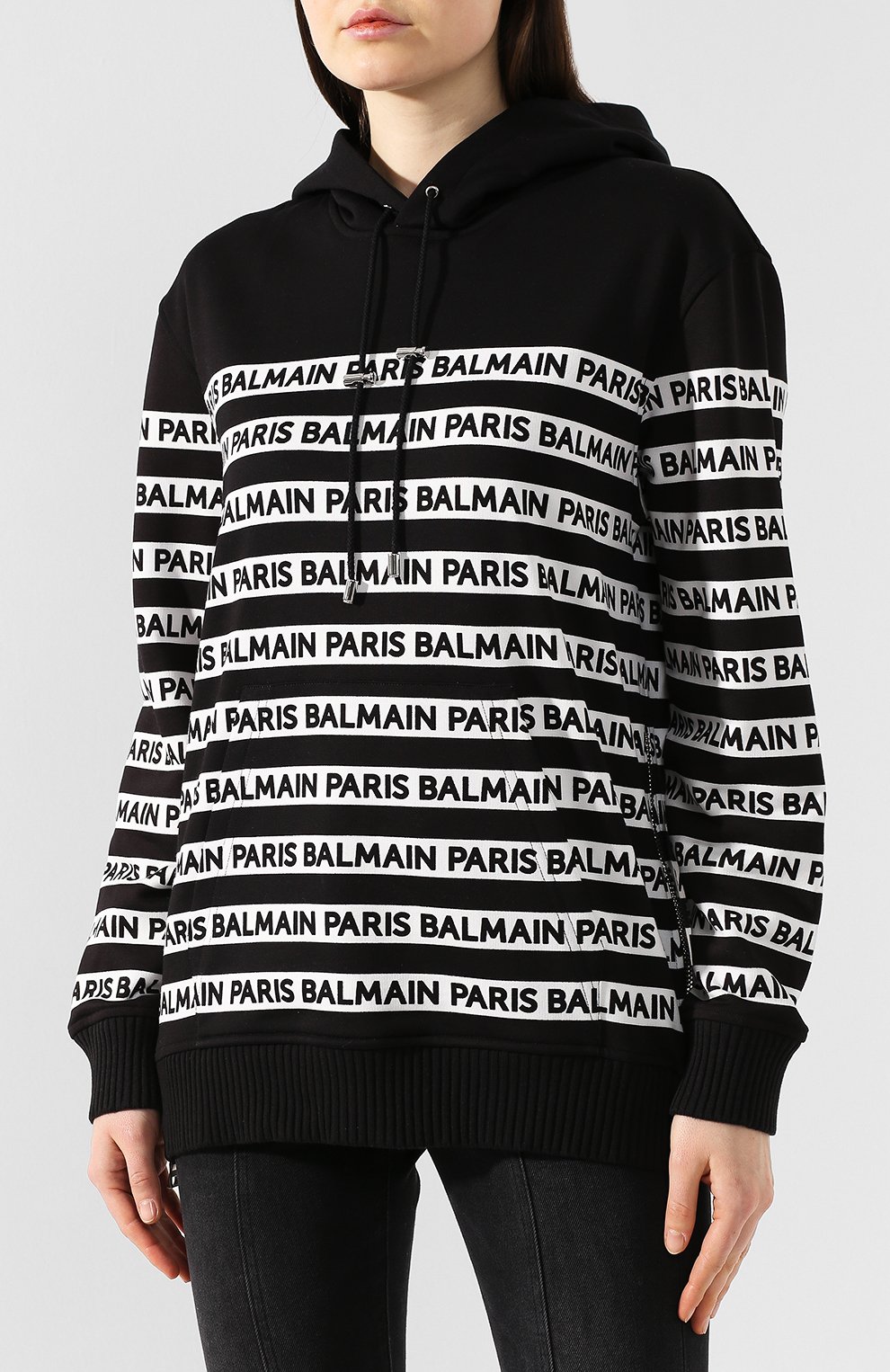 Хлопковый пуловер BALMAIN черно-белого цвета по цене 118500 руб., арт. RF13751/I076, фото 3 Хлопковый пуловер BALMAIN, арт. RF13751/I076, фото 3
