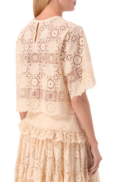 Топ из хлопка и шелка ELIE SAAB кремового цвета по цене 186500 руб., арт. T0387NBC26/C0ES1, фото 4 Топ из хлопка и шелка ELIE SAAB, арт. T0387NBC26/C0ES1, фото 4