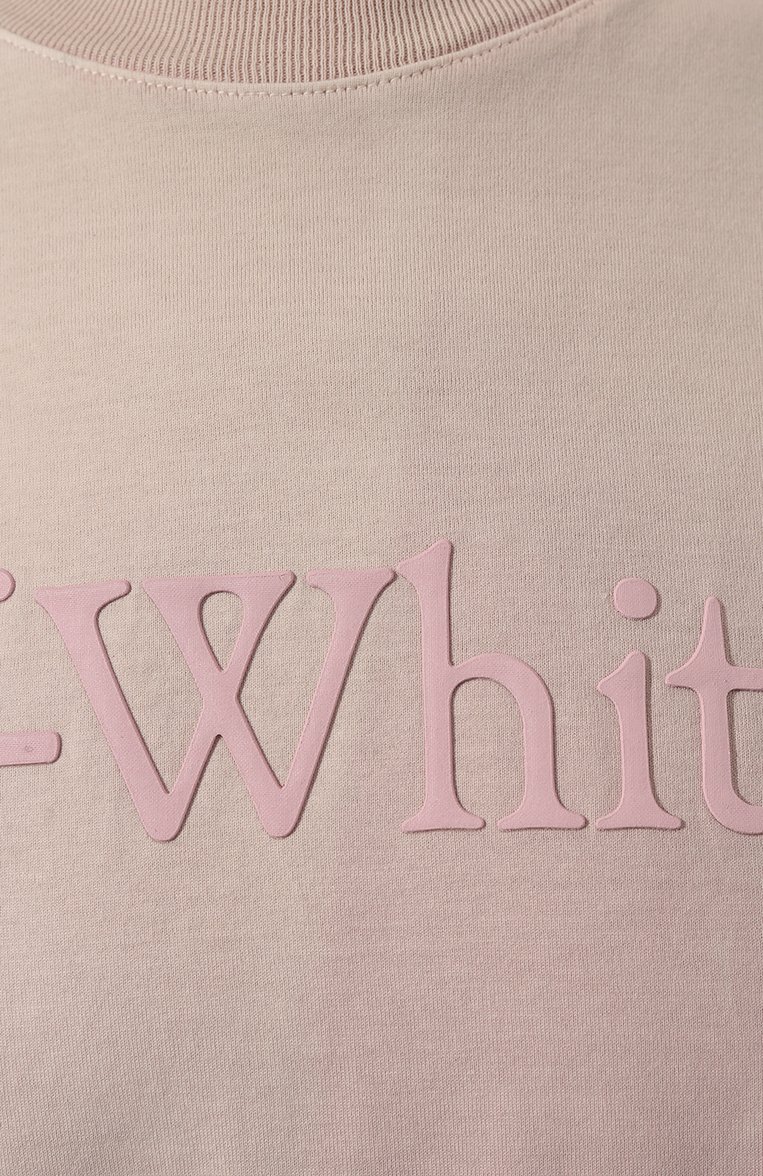 Женская хлопковая футболка OFF-WHITE светло-розового цвета, арт. 0WAA049S24JER001 | Фото 5 (Рукава: Короткие; Материал внешний: Хлопок; Принт: С принтом; Стили: Кэжуэл; Длина (для топов): Стандартные)