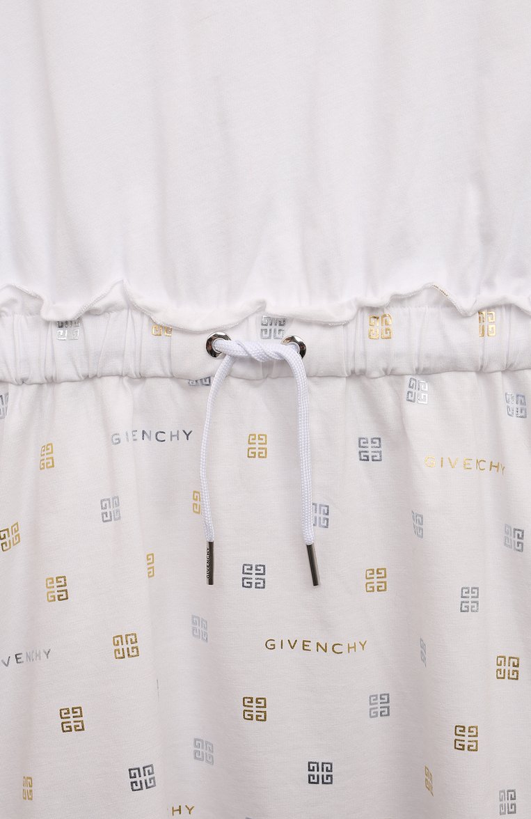Детское хлопковое платье GIVENCHY белого цвета, арт. H30042/12+/14 | Фото 3 (Материал внешний: Хлопок; Рукава: Короткие; Драгоценные камни: Проставлено; Материал сплава: Проставлено; Девочки Кросс-КТ: Платье-одежда; Случай: Повседневный; Ростовка одежда: 13 - 15 лет | 158 см)