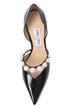 Женские лакированные туфли aurelie 85 JIMMY CHOO черного цвета, а�рт. AURELIE 85/XKM | Фото 6 (Материал сплава: Проставлено; Материал внешний: Натуральная кожа; Подошва: Плоская; Каблук высота: Высокий; Драгоценные камни: Проставлено; Материал внутренний: Натуральная кожа; Каблук тип: Шпилька)