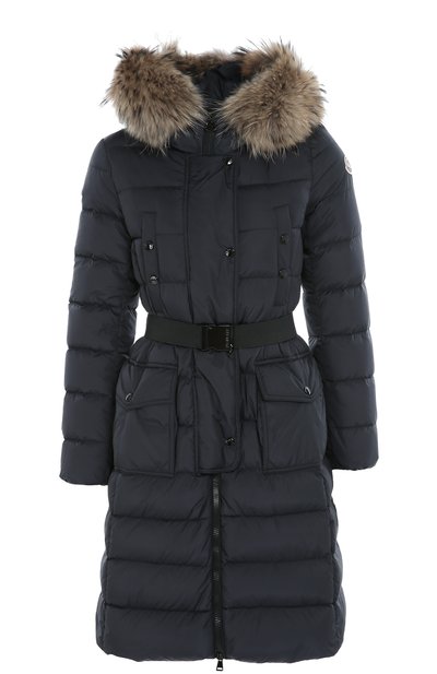 Женский удлиненный пуховик с меховой отделкой капюшона и поясом MONCLER, арт. B2-093-49884-25-68065