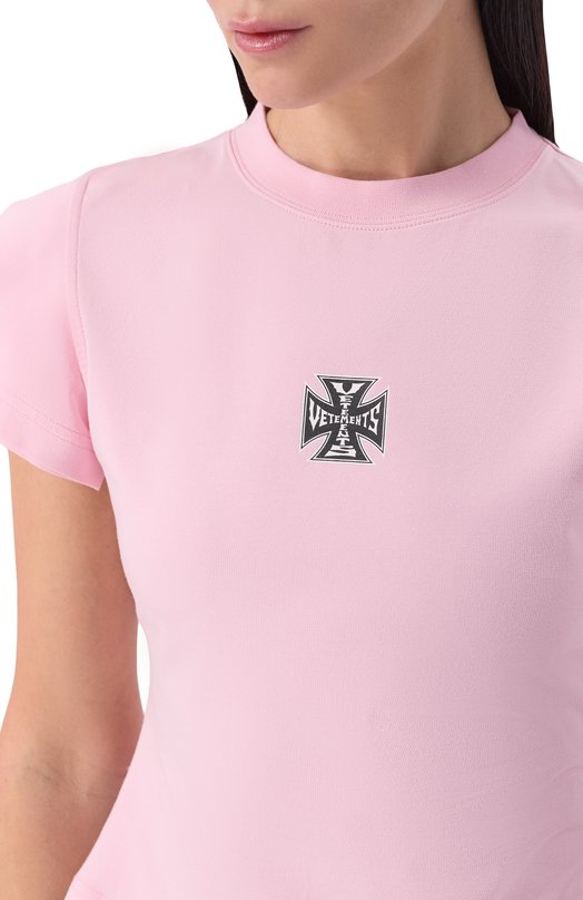 Хлопковая футболка VETEMENTS WE76TR532P/1200 STRETCH JERSEY Розовый  WE76TR532P/1200 STRETCH JERSEY Фото 5