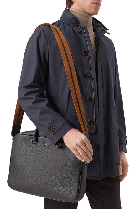 Мужская портфель ZEGNA черного цвета, арт. C1905Z/LHDAI | Фото 2 (Материал: Натуральная кожа; Ремень/цепочка: На ремешке; Драгоценные камни: Проставлено; Размер: large; Материал сплава: Проставлено)