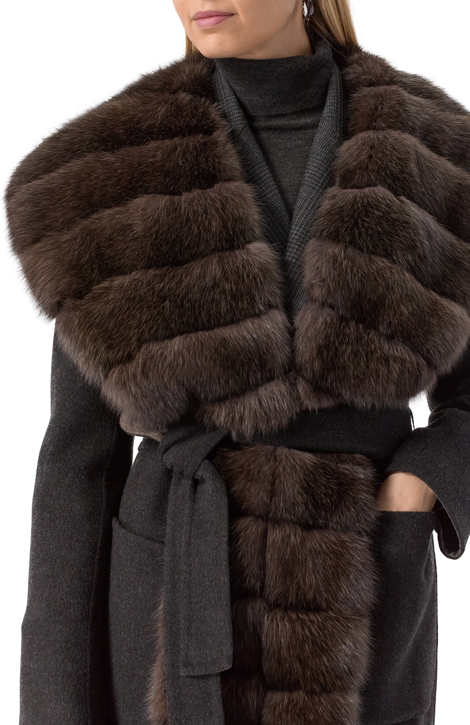 Шерстяное пальто с отделкой из соболя MVST, арт. FTBPL-X1395-1SB/LP1134, фото 5