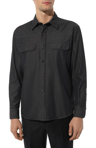 Хлопковая рубашка ZEGNA темно-серого цвета по цене 116500 руб., арт. STT3/UEX23A8, фото 3 Хлопковая рубашка ZEGNA, арт. STT3/UEX23A8, фото 3