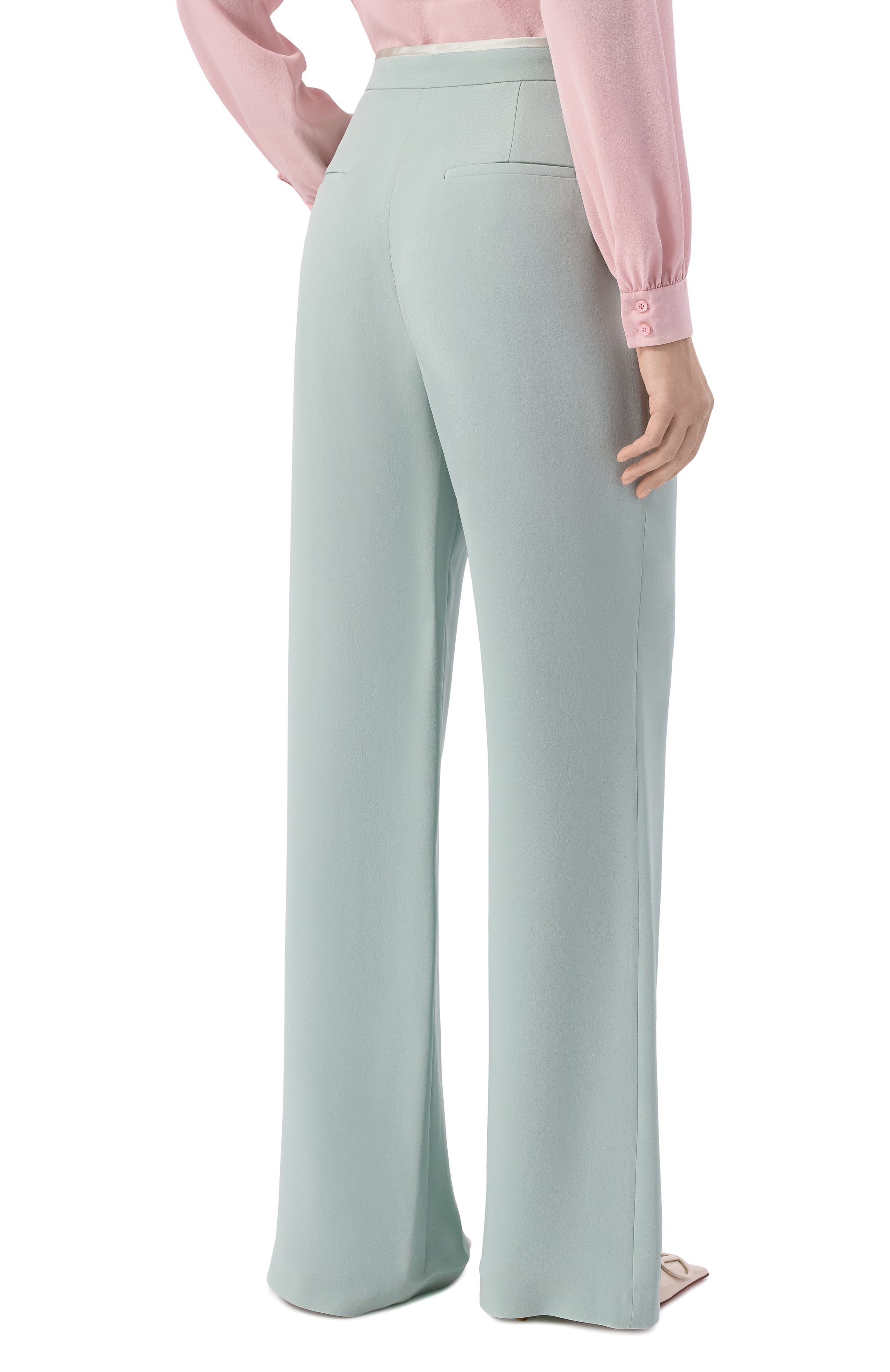 Шелковые брюки VALENTINO зеленого цвета по цене 271500 руб., арт. 8B3RB715/1MM, фото 3 Шелковые брюки VALENTINO, арт. 8B3RB715/1MM, фото 3