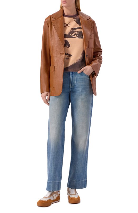 Комбинированные кеды Chloé Kick Chloé CH25W07IVD Коричневый  CH25W07IVD Фото 3