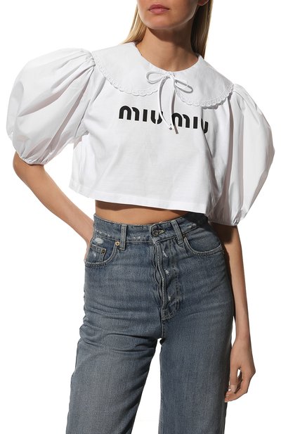 Хлопковая футболка MIU MIU, арт. MJN350-10OM-F0009, фото 3