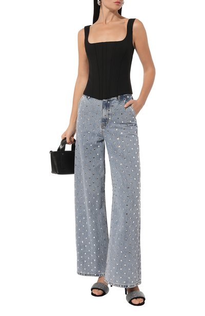 Джинсы с отделкой стразами SELF-PORTRAIT голубого цвета по цене 79950 руб., арт. PF24-839P-BL, фото 2 Джинсы с отделкой стразами SELF-PORTRAIT, арт. PF24-839P-BL, фото 2