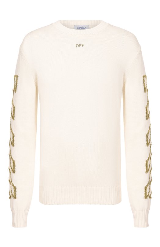 Хлопковый свитер Off-White 0MHE087S26KNI001 Кремовый 0MHE087S26KNI001