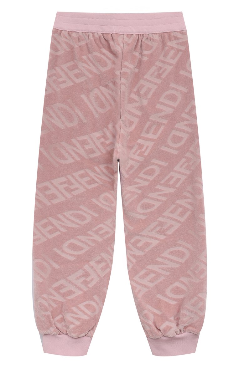 Детские хлопковые джоггеры FENDI темно-розового цвета, арт. JUF096/A0CB/8A-12+ | Фото 2 (Нос: Не проставлено; Материал внешний: Хлопок; Девочки Кросс-КТ: Джоггеры-одежда; Ростовка одежда: 9 лет | 134 см, 12 лет | 152 см, 13 - 15 лет | 158 см, 10 - 11 лет | 140 - 146см)